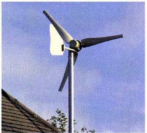 Domestic turbine: Wind-turbine-driven domestic power systems have become an increasingly viable option. The turbines are often roof-mounted like satellite dishes.
